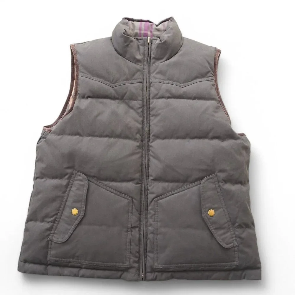 Ralph Lauren Premium Goose‎ Down Reversible Plaid Full Zip Vest Olive Women's L